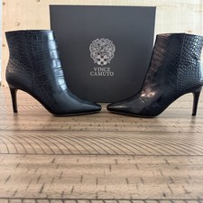 NWT Vince Camuto VC-Allost Black Croc Shine Pointed Toe Booties Sz 8.5