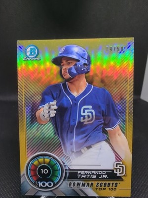 Fernando Tatis Jr Rookie Card 2018 Bowman #BTP10 Scouts' Top Prospects Gold /50