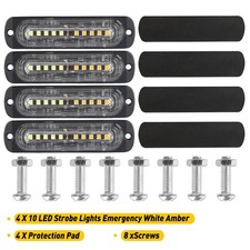 4x Car 10led Amber Police Strobe Flash Light Dash Warning Lamp Kit Set