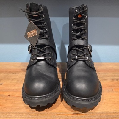 Harley-Davidson Black Leather Lace-Up Motorcycle Boot with Metal Accents Vintage Black Leather Ladies Size 10 1/2 W Harley Riding  main image 2