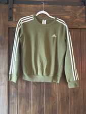 Adidas Vintage Olive Green 3 Stripe Womens Sweatshirt Sixe Small