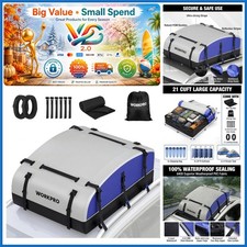 Waterproof Rooftop Cargo Carrier Bag 21cu Ft Universal Fit White Blue