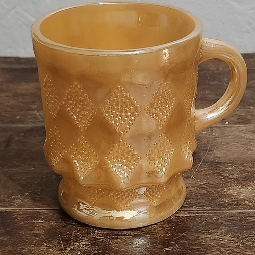 Vintage Anchor Hocking Fire King Peach Luster Kimberly Diamond Coffee Tea Cup 