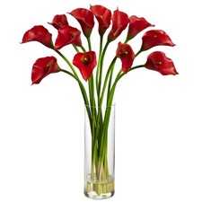 Mini Calla Lily Artificial Silk Flower Arrangement - Red
