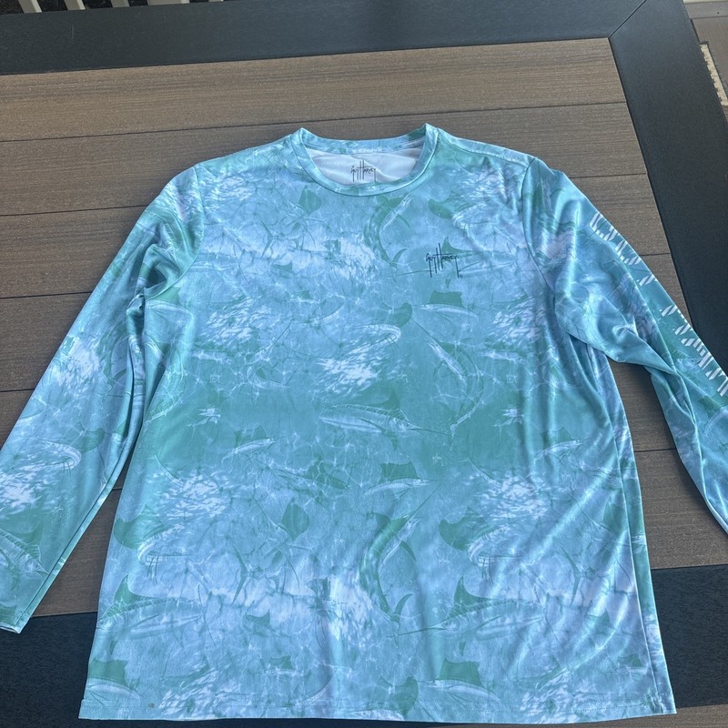 XXL Guy Harvey Mens Performance Long Sleeve Shirt Fishing Blue Marlin Fish