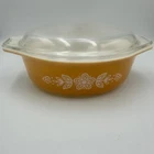 VTG MCM Pyrex Casserole Dish 1.5qt Gold Butterfly Gold 043 Oval Baking Dish Lid