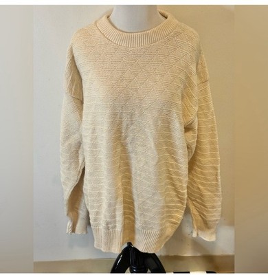 Vintage Kittery Trading Post Men s Cream Cable Knit Crewneck Sweater Size Large