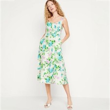 Old Navy Fit & Flare Linen-Blend Midi Dress in White Floral - XS