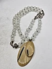 Vintage Miriam Haskell Glass Bead Necklace With Lucite Pendant,  Signed,  21"