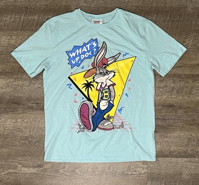 Y2K Bugs Bunny Hip Hop Shirt Men's S Blue Embroidered Rap Tee Looney Tunes