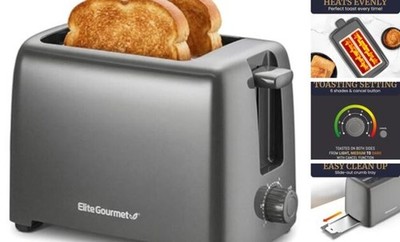 ECT1027G Cool-Touch Toaster, 6 Toast Settings & Cancel 2 Slice Gunmetal Gray
