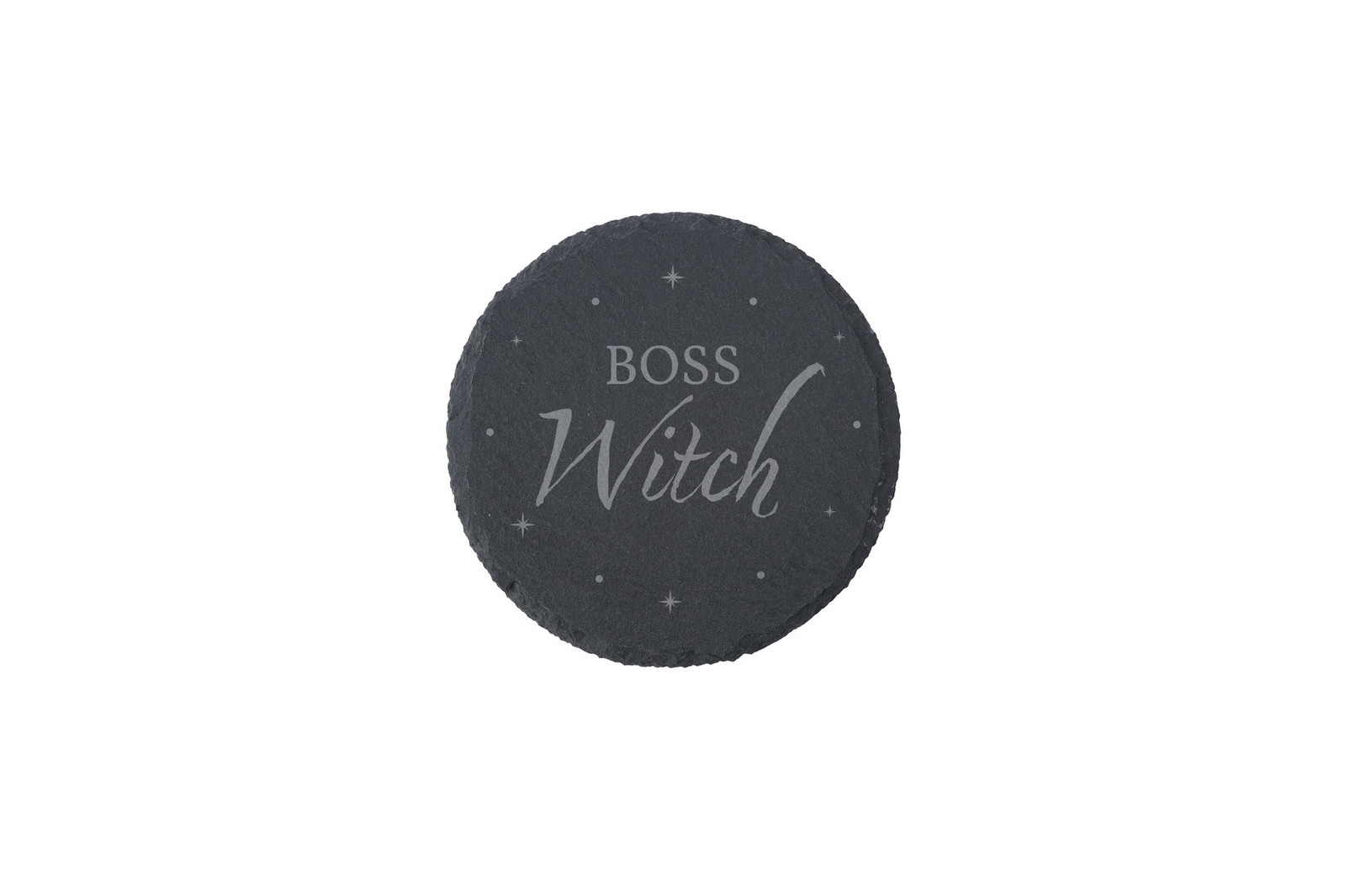 Set of 4 | Halloween 'Boss Witch' Round Slate Coaster in Gift Box