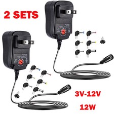 2Sets 12W Universal AC to DC 3V 12V Adjustable Power Adapter Supply Charger USA