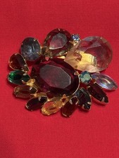 Vintage Brooch With Assorted Colored Large Faceted Rhinestones