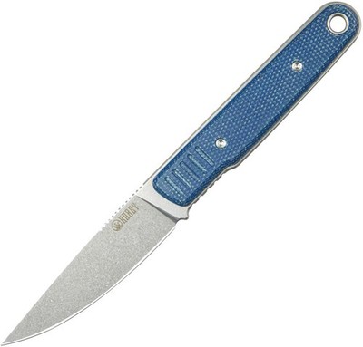 Kubey JL Fixie Blue Micarta Sandvik 14C28N Drop Pt Fixed Blade Knife 356B