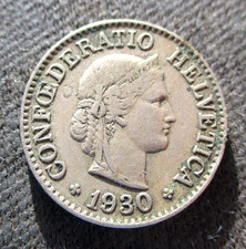 OLD 10 RAPPEN 1930 COIN OF SWITZERLAND HELVETIA HEAD OF ROMAN GODDES LIBERTAS