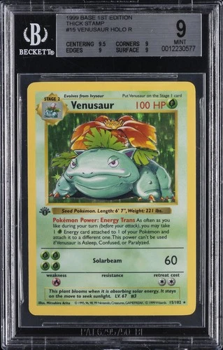 1999 POKEMON BASE SET 1ST ED THICK STAMP - HOLO - R #15 VENUSAUR BGS 9
