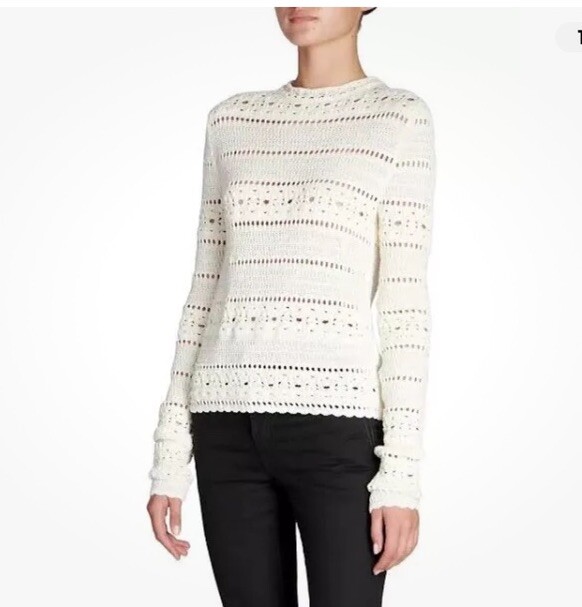 Maglione pullover Saint Laurent tessuto aperto naturale maglia all'uncinetto $1290 taglia XS