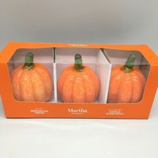 3 Martha Stewart Handblown Glass Mini Orange Pumpkin Set Green Fall Decor Trio