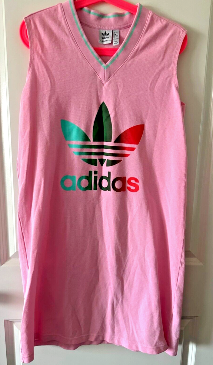 Adidas Adicolor 70s V-Neck Dress IK7862 Women's Size L-Pink UK