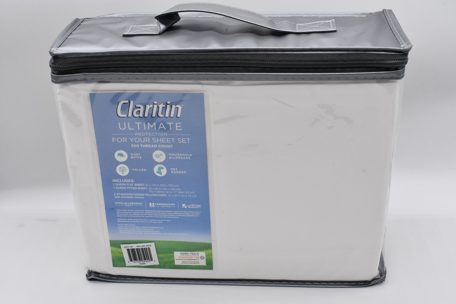 Claritin Ultimate Sheet Set Soft Cotton Sateen QUEEN Size White