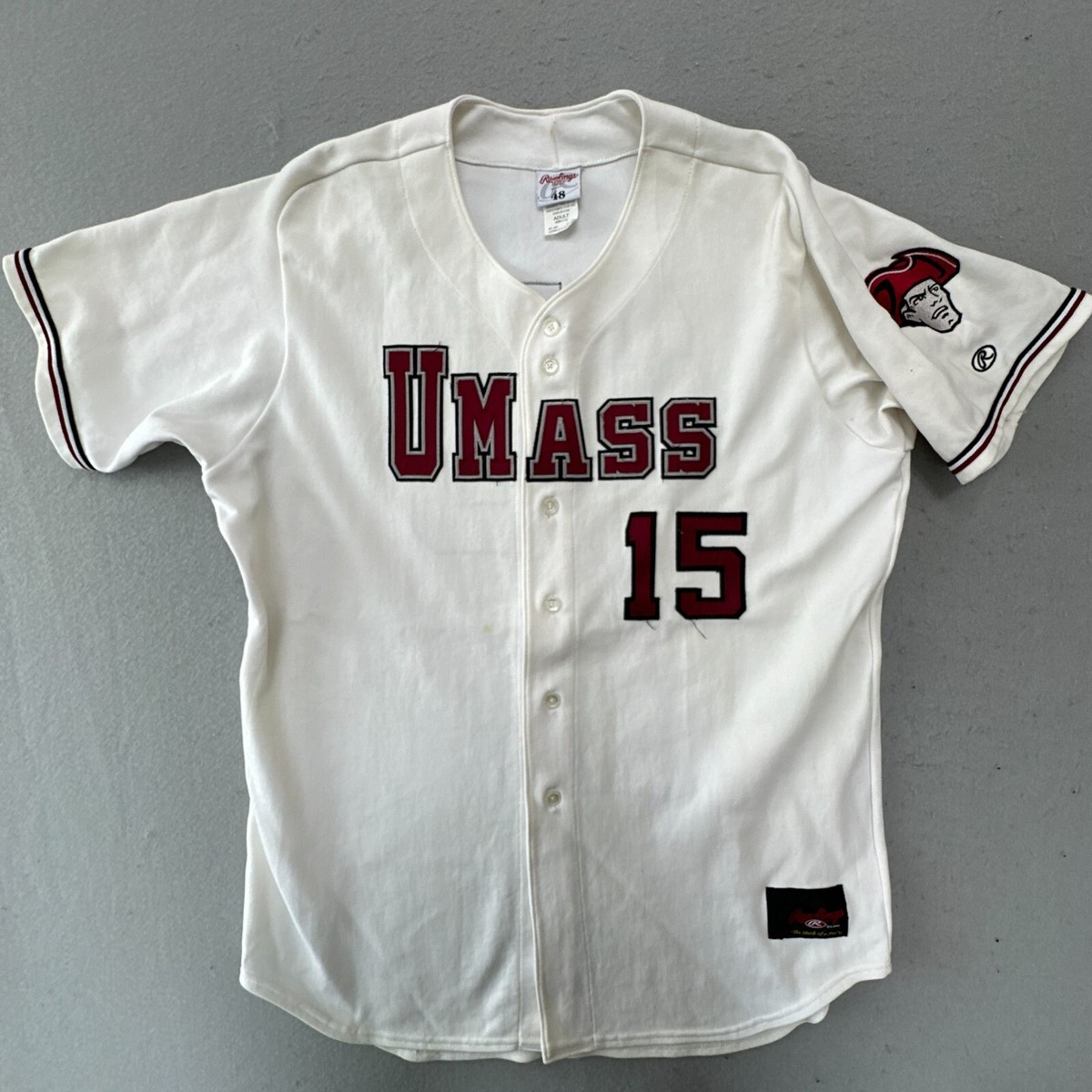 VINTAGE UMass Baseball Jersey Mens 48 White Team Issue Rawlings 