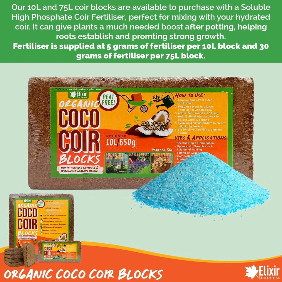 1L, 10L & 75L Organic Coir Coco Compost Blocks | Peat-Free Natural Growing Media - Image 4 of 4