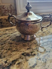 canada silver co viking glass 4.75 x 6 lidded sugar bowl with lead mounts
