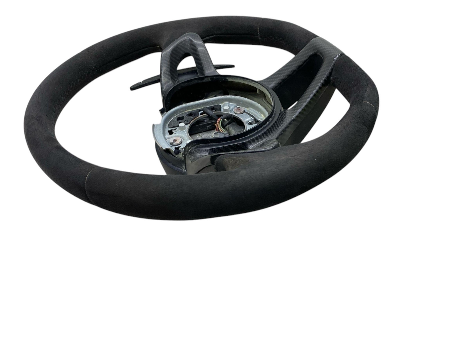 2019-2021 MCLAREN 600LT STEERING WHEEL CARBON FIBER INSERT BLACK ALCANTARA OEM