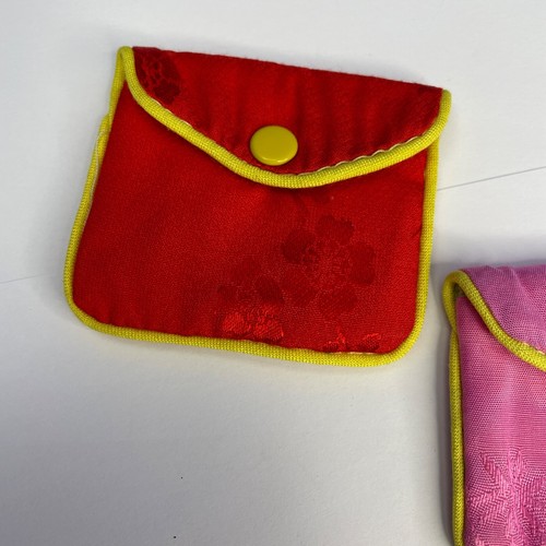 Coppia Sacchetti Seta Cinese Gioielli Bracciale Rosa Rosso 2,5 Pollici Giallo Snap Lotto - Foto 3 di 8