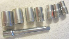 8 lot Craftman socket set, 7 sockets ,3" extension,1/2"- 1/4" vtg tools,1/4" dr