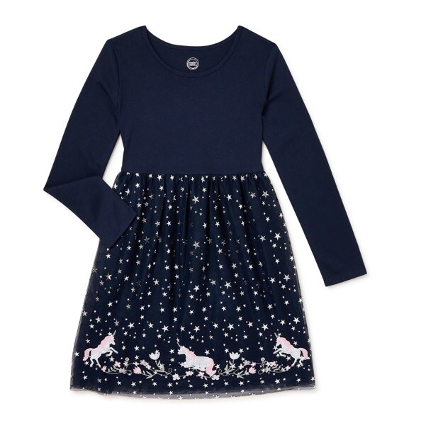Wonder Nation Girls Blue Cove Navy Unicorn Tutu Dress X-Large (14-16) NWT