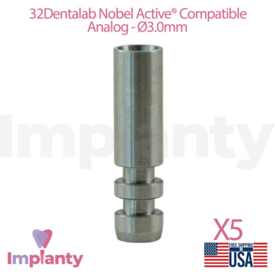 5x Dental Fixture Analog 3.0mm Compatible Nobel Active Conical Connection Hex