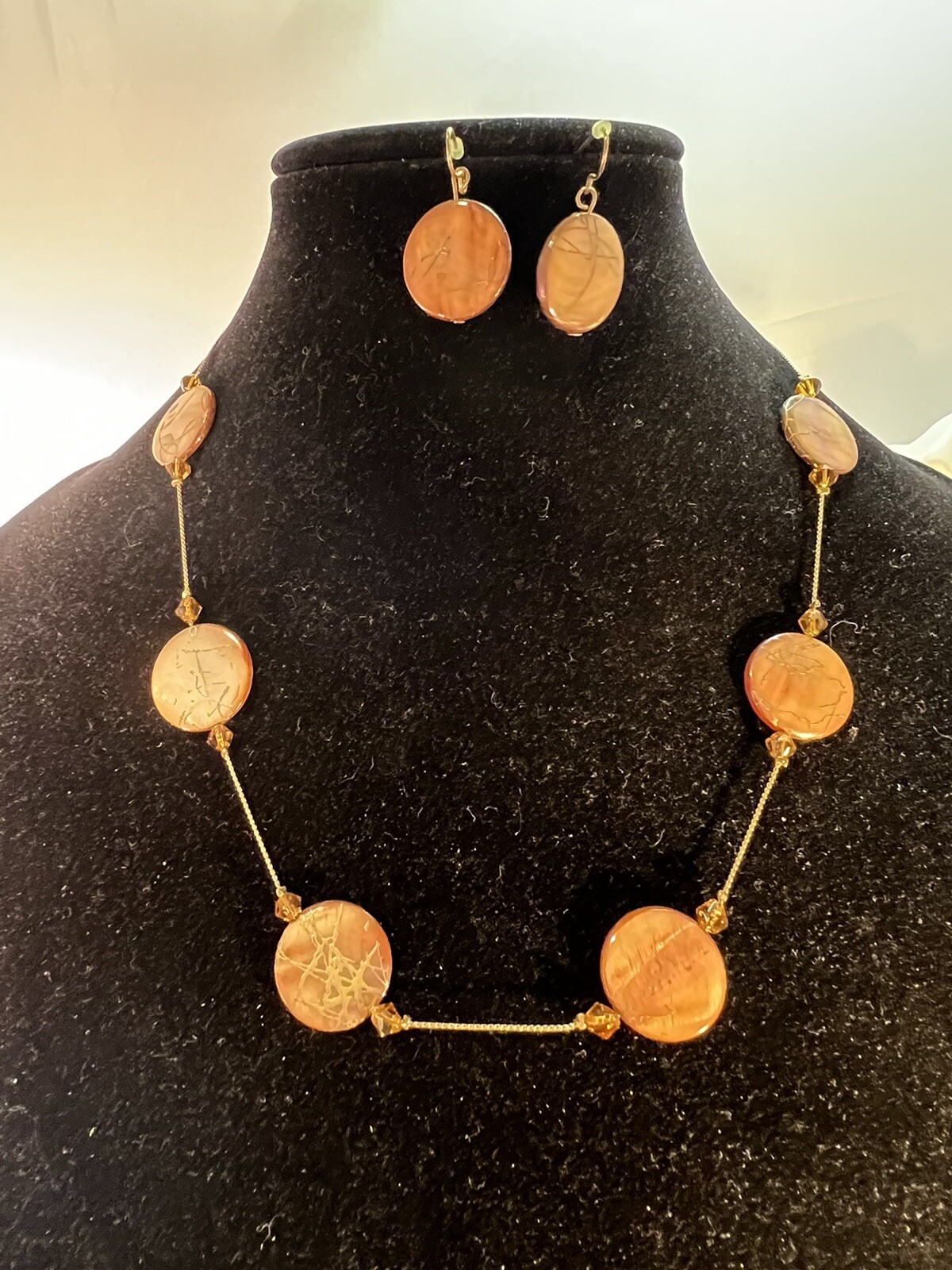 You & I Jewelry Gold Tone Necklace & Earrings Set Mother of Pearl eBay