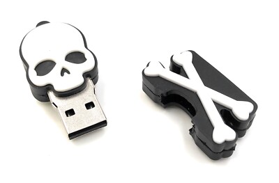Skelett-USB-Stick 64 GB – USB 2.0, Schwarzer Skull-Kopf, Lustiges Design