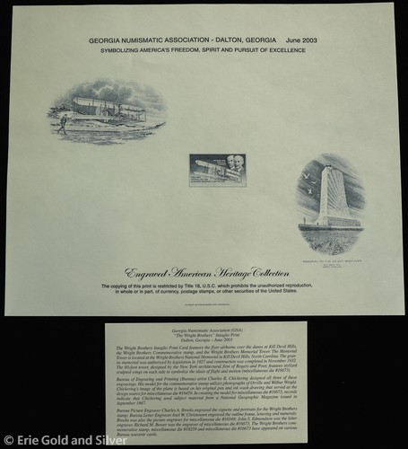 BEP Intaglio Print GNA Dalton GA Wright Brothers Souvenir Card B266