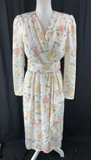 Holt Renfrew Womens 8 Vtg 70s Floral Wrap Midi Dress Pintuck Pleated Belted Boho