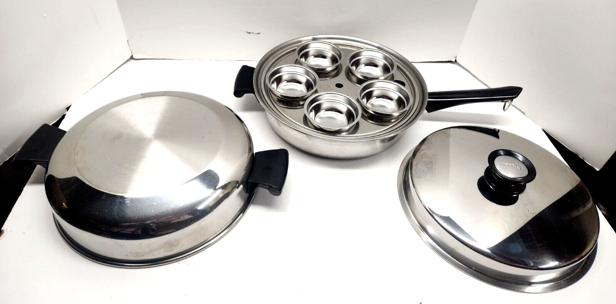 Amway Queen 18/8 Stainless Multi Ply Egg Poacher Skillet Pan Dome