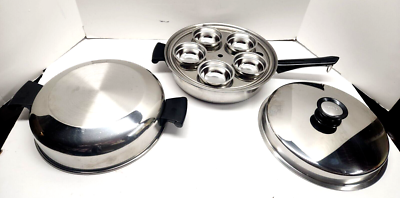 Amway Queen 18/8 Stainless Multi Ply Egg Poacher Skillet Pan Dome