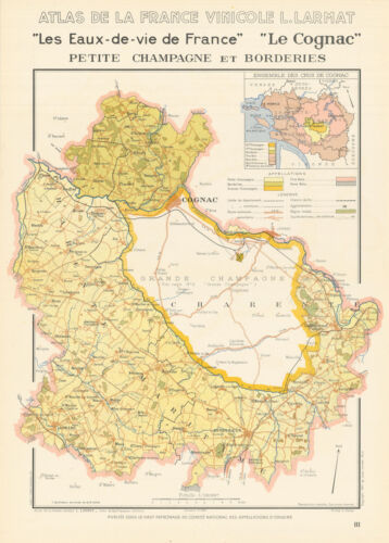 COGNAC BRANDY MAP Petite Champagne et Borderies. Charente Maritime. LARMAT 1947 - Picture 1 of 1