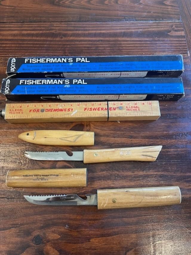 Vintage 1972 Popeil's Pocket Fisherman Plus 5 Fishing Knives 2 In Box