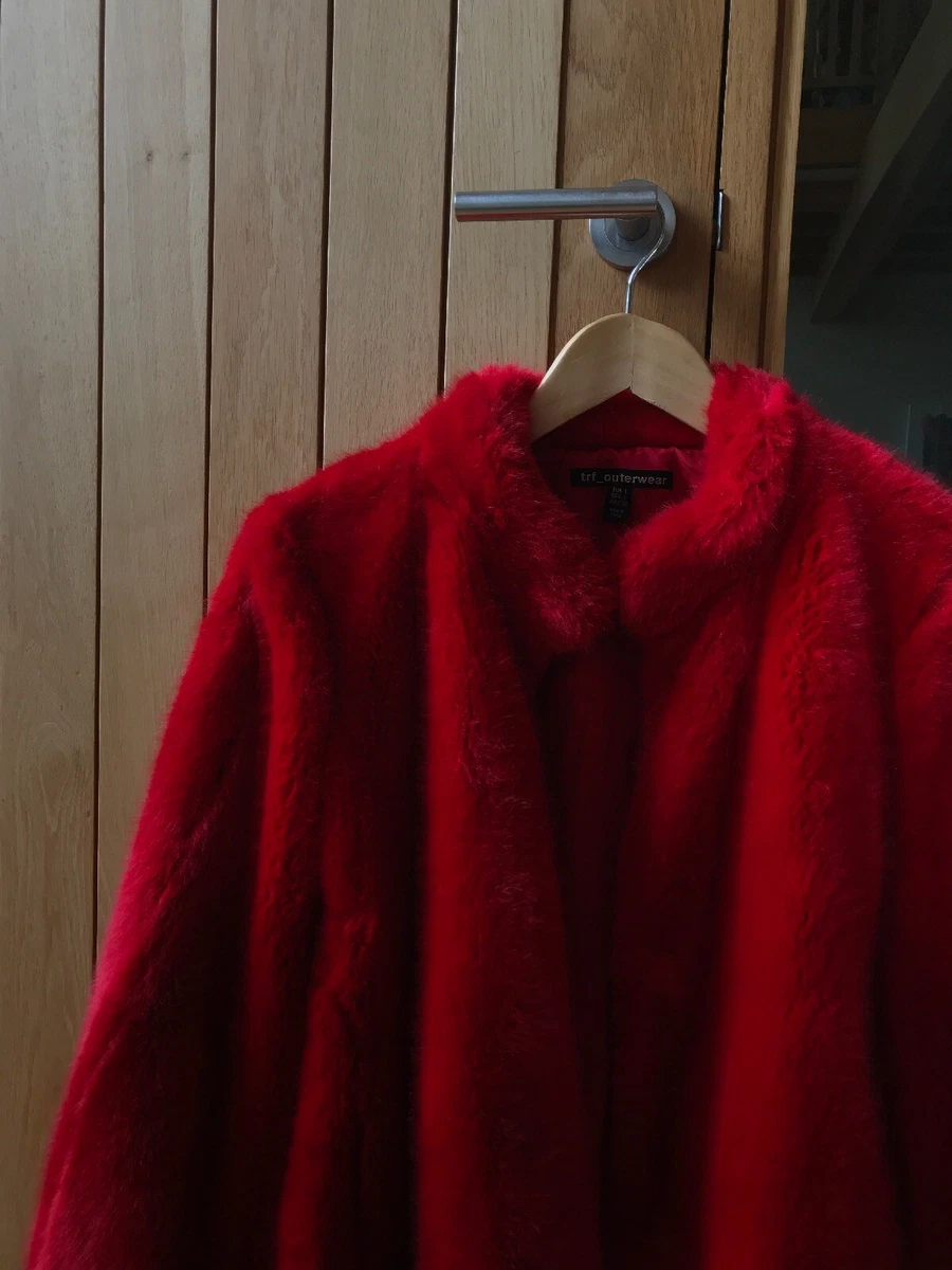 Red fur jacket best sale zara