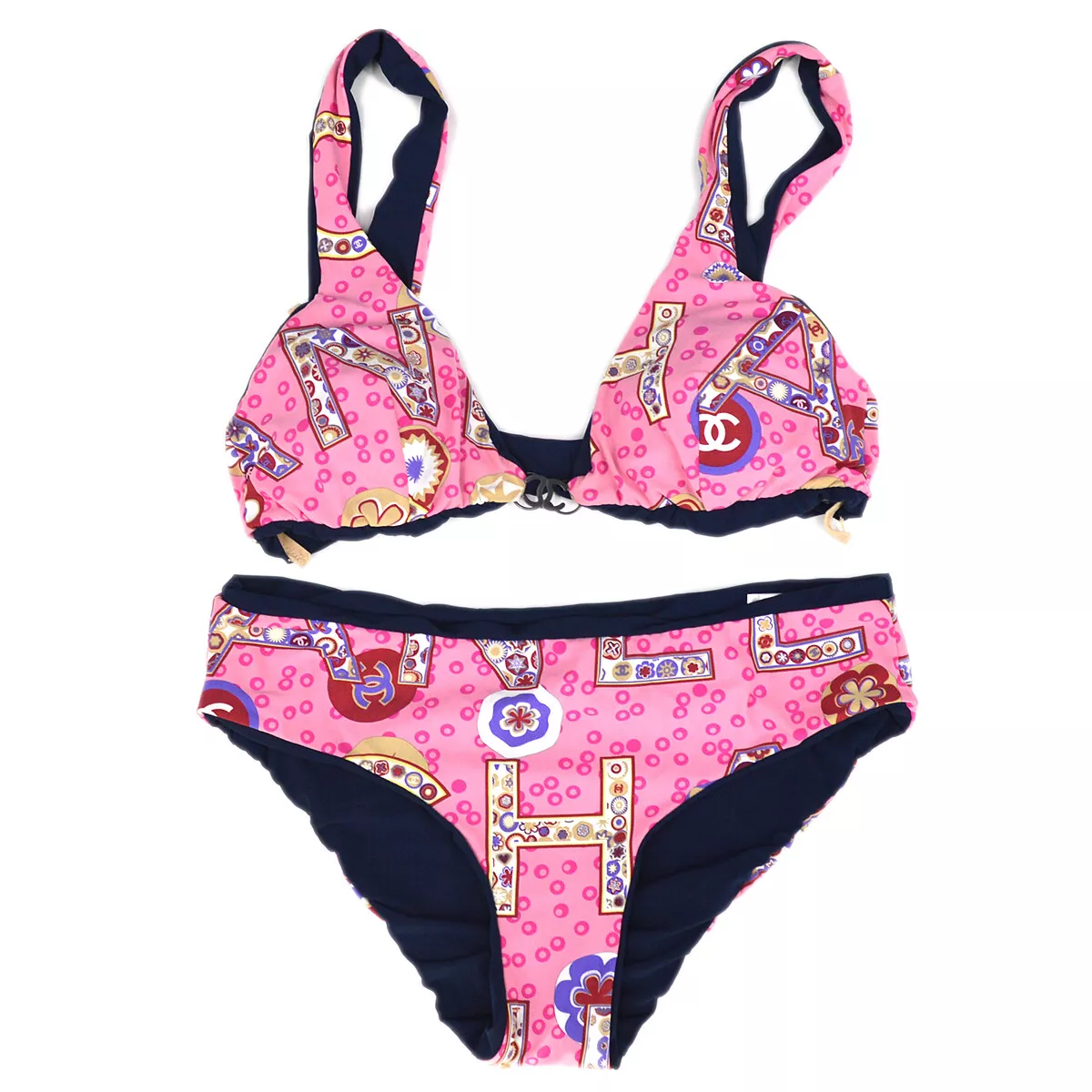 CHANEL P38580W04497 #36 B3939 Swimwear Swimsuit Bikini Pink Navy 91381