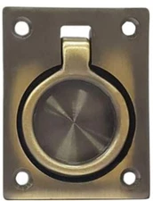 QCAA Solid Brass Flush Ring Pull, 2-1/2" x 1-7/8", Antique Brass, 1 Pack