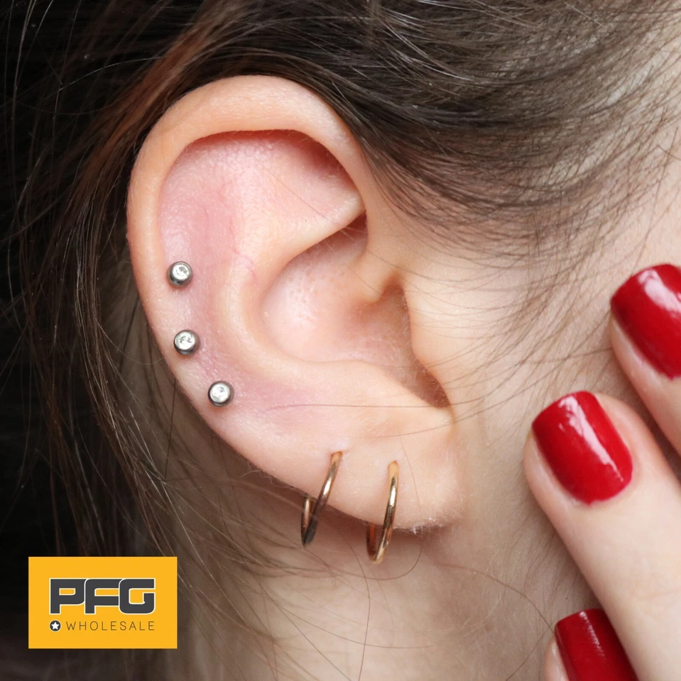 1 Pair Surgical Steel Gem Labret Monroe Tragus Lip Bar Nose Stud Earring 18G-14G Foto 2 de 4