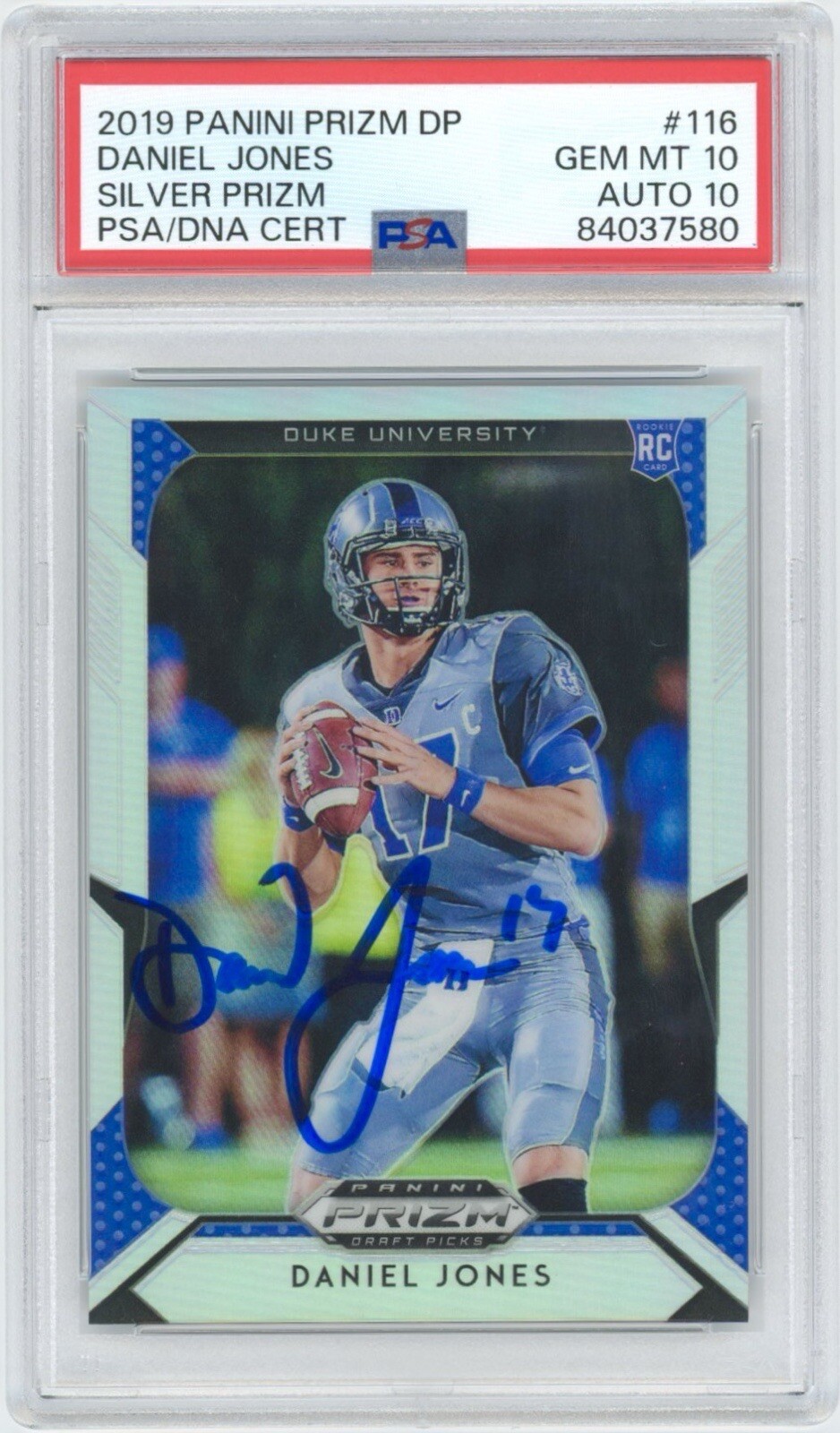 Daniel Jones 2019 Prizm Draft Picks Refractor #116 Duke Signed PSA 10 Auto 10