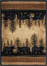 5'3" x 7'3" Cabin Bear Pinecone Pine Rustic Lodge Area Rug 