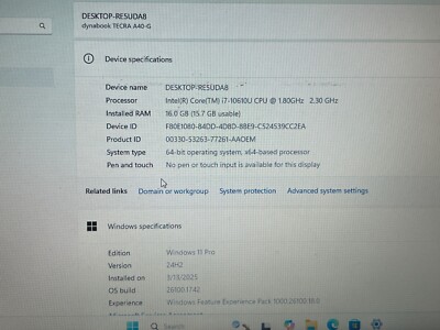 Toshiba Dynabook i7 10th Gen 512GB SSD 16GB Windows 11 Pro Wifi-6