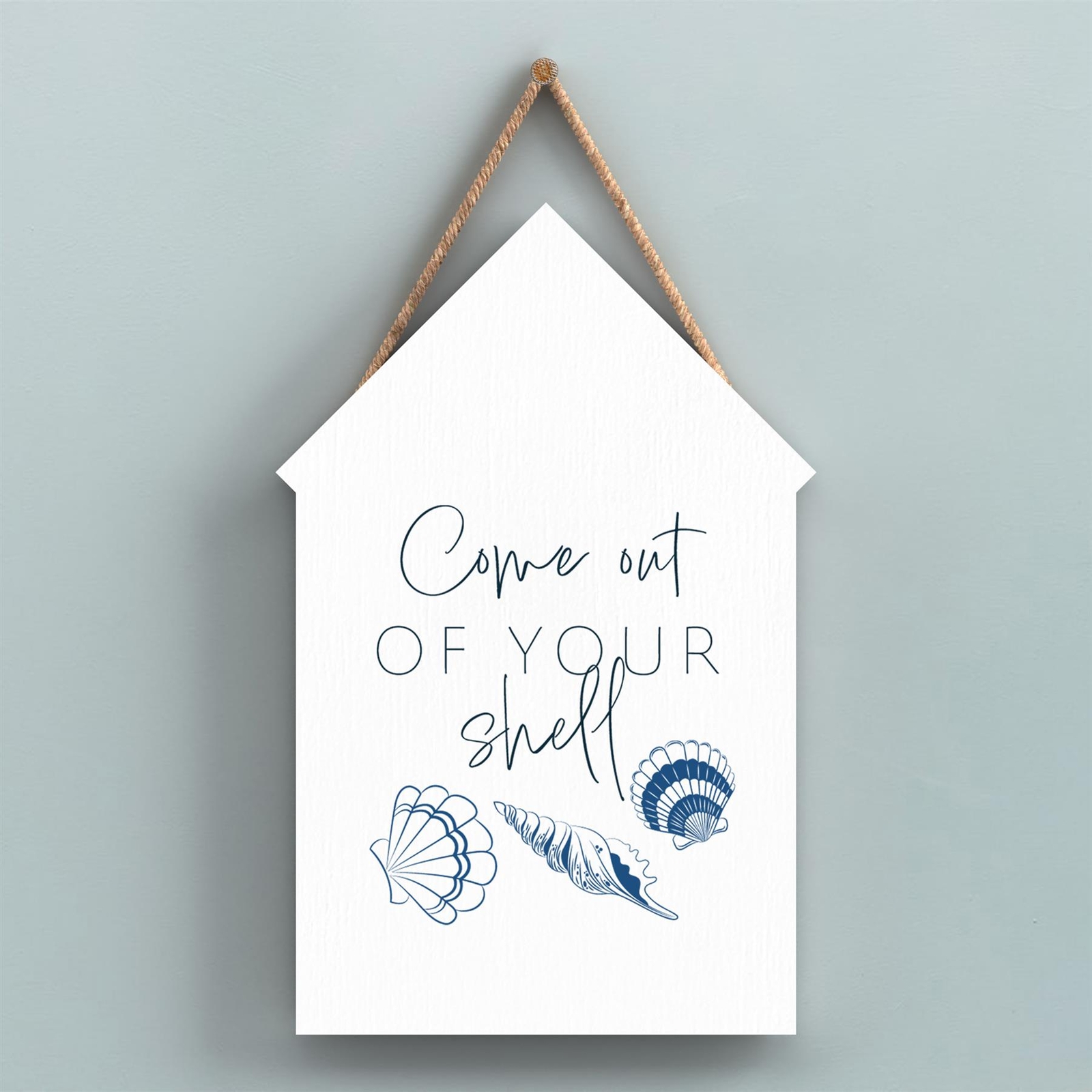 Come Out Of Your Shell Coastal Blue Nautical Wooden Beach Hut Hanging Plaque