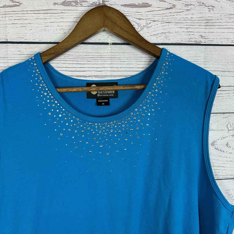 Camiseta Top Christine Alexander Mujer 3X Azul Adornado Básico Estrás Foto 2 de 4